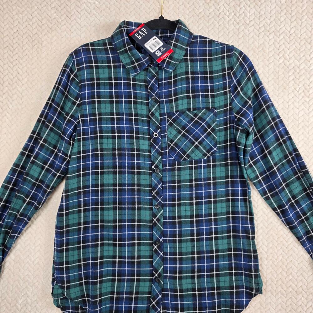 GAP Flannel Shirt Women’s XS Green Plaid Button Front Casual NWT Casual Preppy